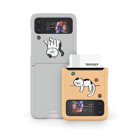 [TryCozy]트라이코지 뚱냥이 갤럭시Z플립시리즈 카드 3D곡면하드케이스